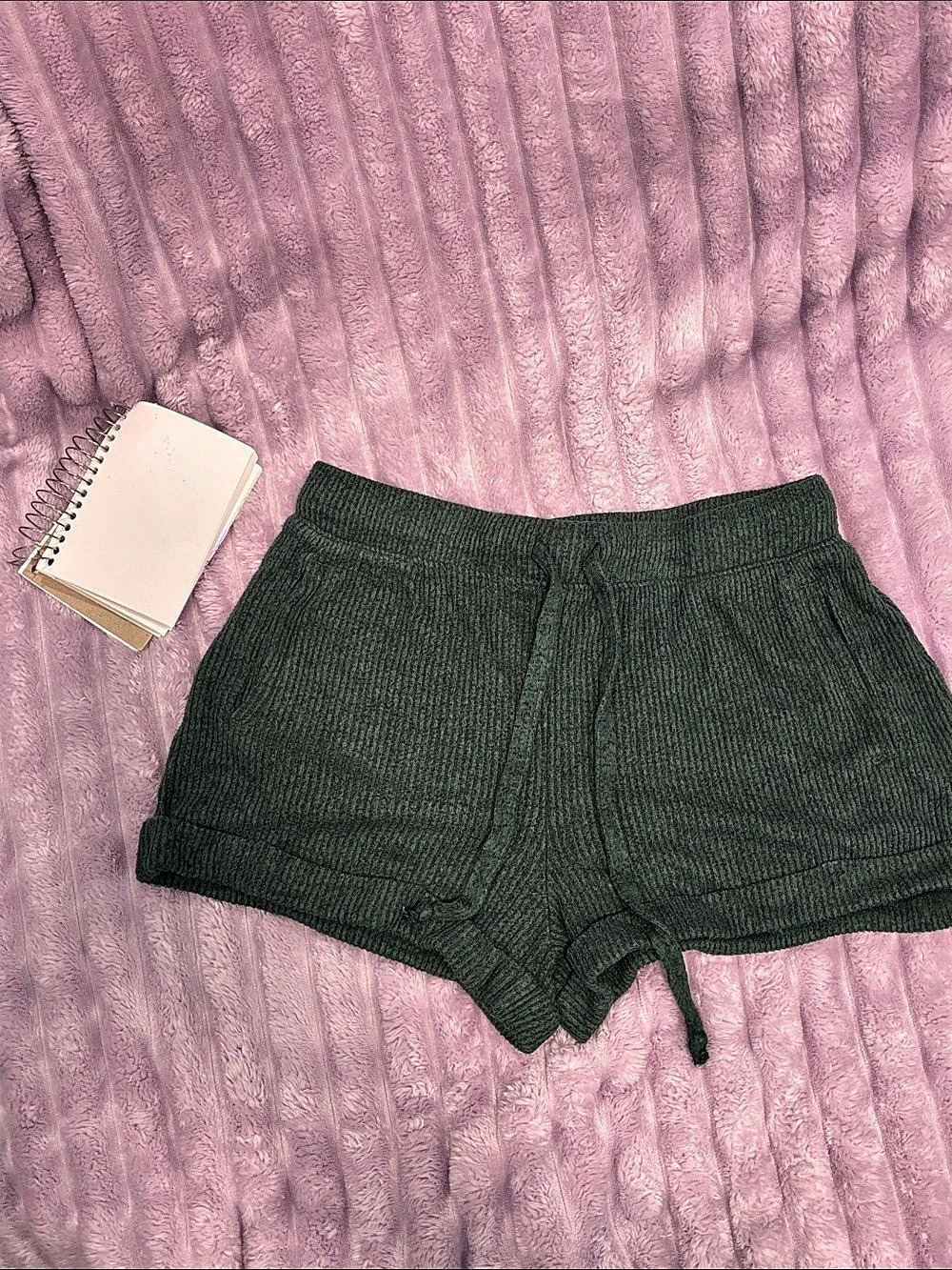 SO Ribbed High Waist Shorts Forest Green Medium